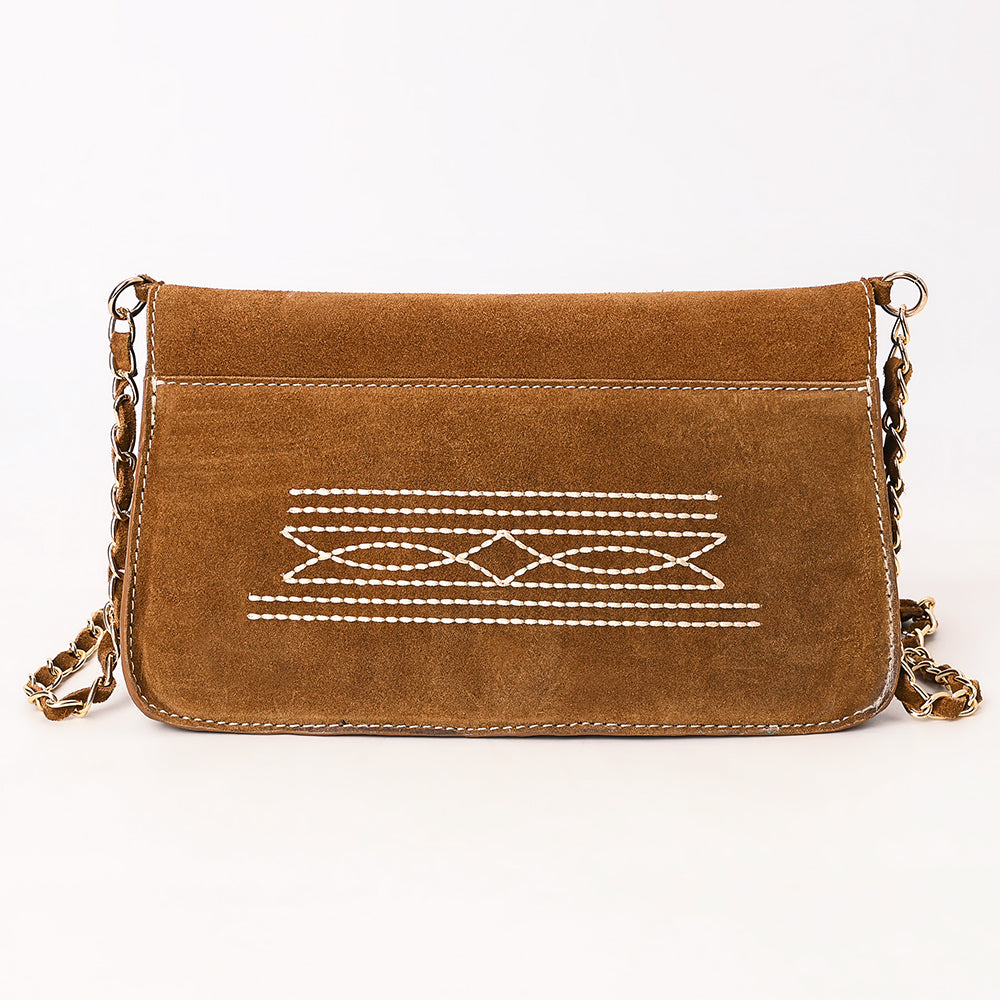 ADBGA692 Western Clutch Crossbody Bag with Cream Embroidery & Chain Strap
