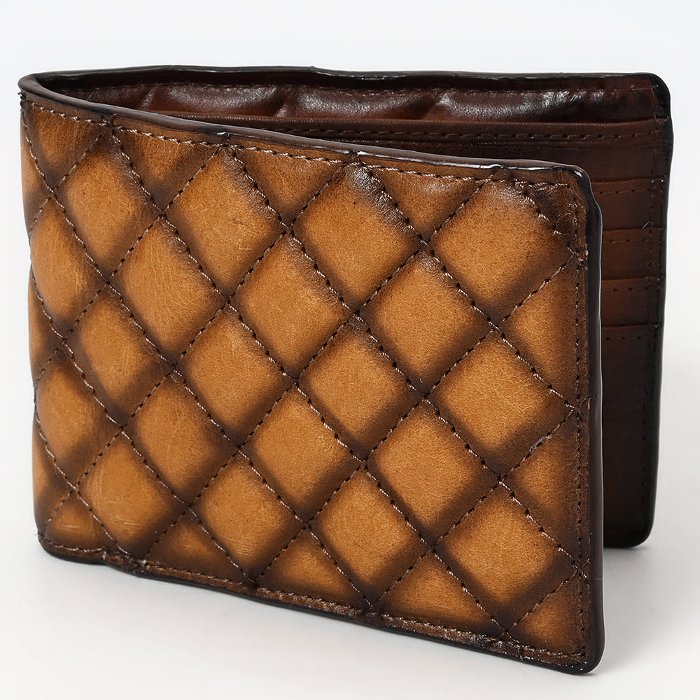 ADBGM529A Quilted Tan Leather Bifold Wallet - Western Mens Handcrafted Slim Wallet