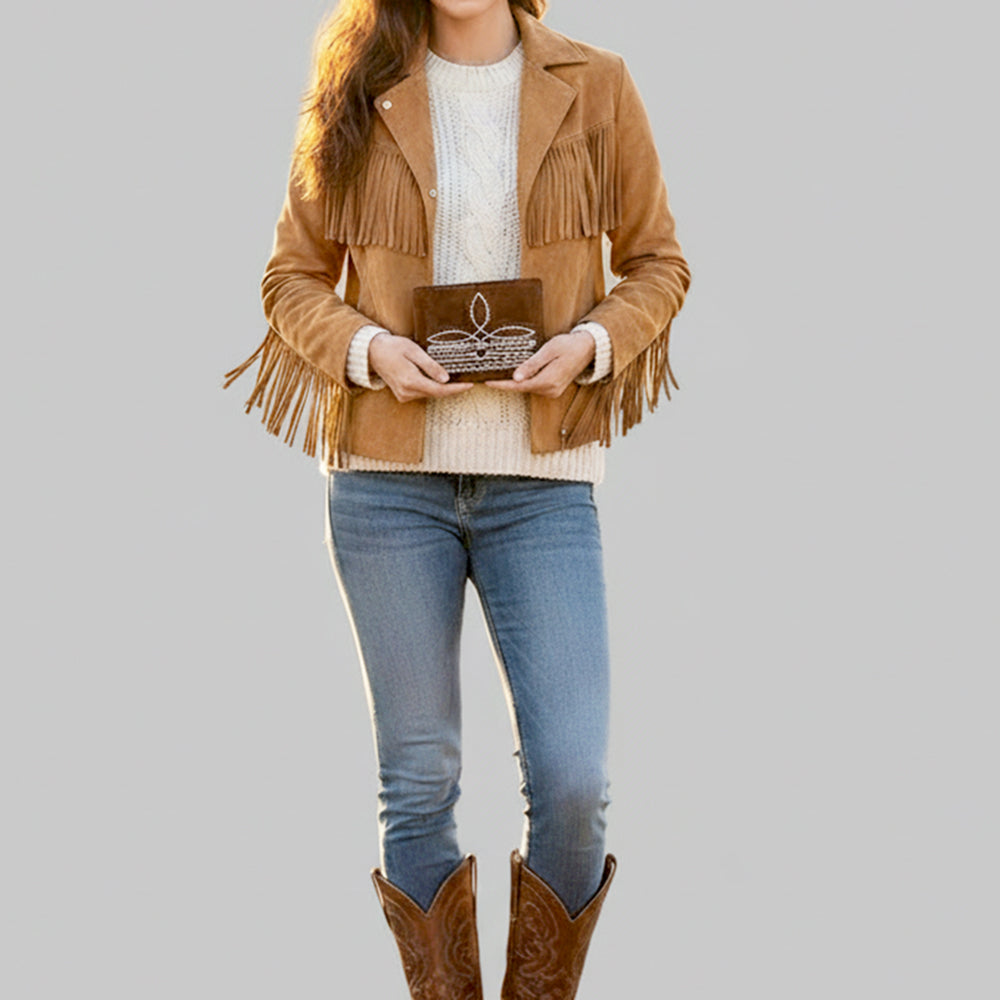 ADBGM529 Genuine suede Western Bifold Wallet - Embroidered Leather Mens Cowboy Wallet