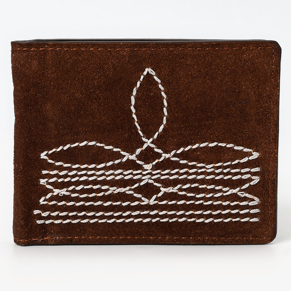 ADBGM529 Genuine suede Western Bifold Wallet - Embroidered Leather Mens Cowboy Wallet
