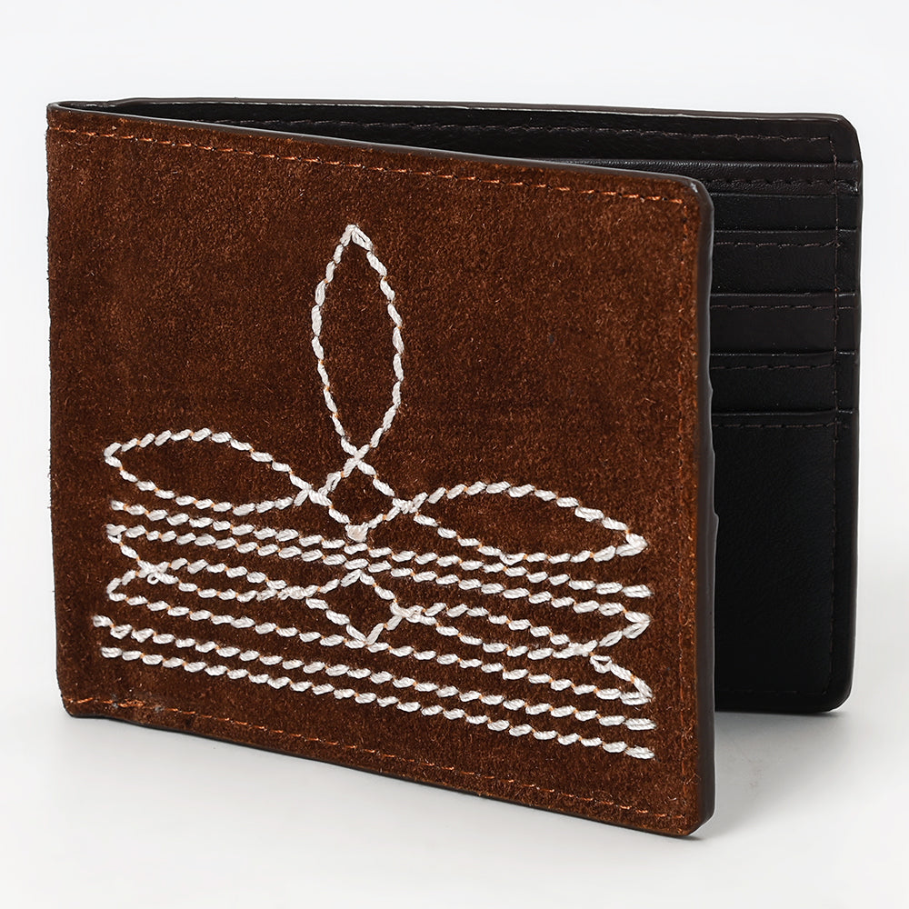 ADBGM529 Genuine suede Western Bifold Wallet - Embroidered Leather Mens Cowboy Wallet