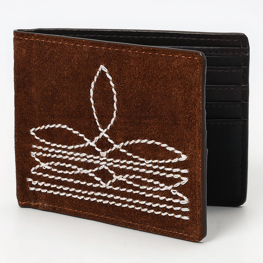 ADBGM529 Genuine suede Western Bifold Wallet - Embroidered Leather Mens Cowboy Wallet