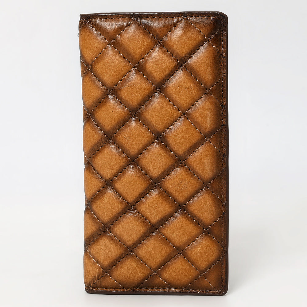 ADBGM530A Quilted Tan Leather Rodeo Wallet - Western Long Checkbook Bifold for Men