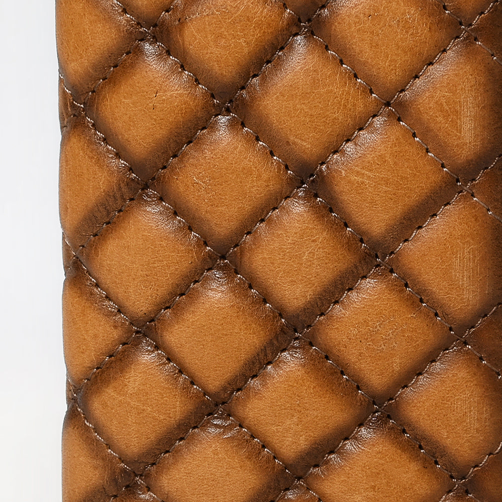 ADBGM530A Quilted Tan Leather Rodeo Wallet - Western Long Checkbook Bifold for Men