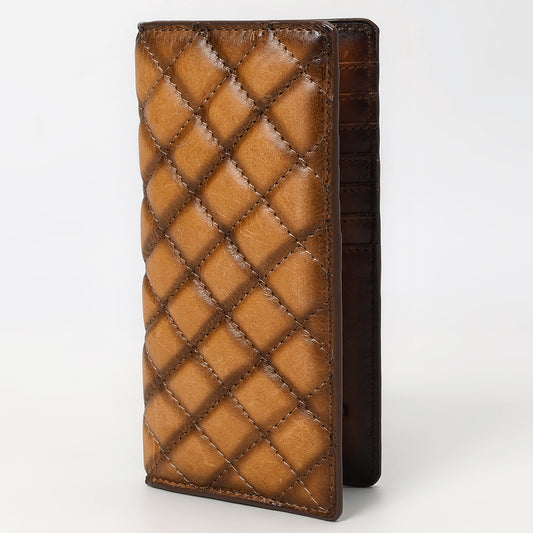 ADBGM530A Quilted Tan Leather Rodeo Wallet - Western Long Checkbook Bifold for Men