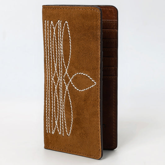 ADBGM530 Genuine suede Rodeo Wallet with White Western Stitching - Long Bifold Cowboy Wallet