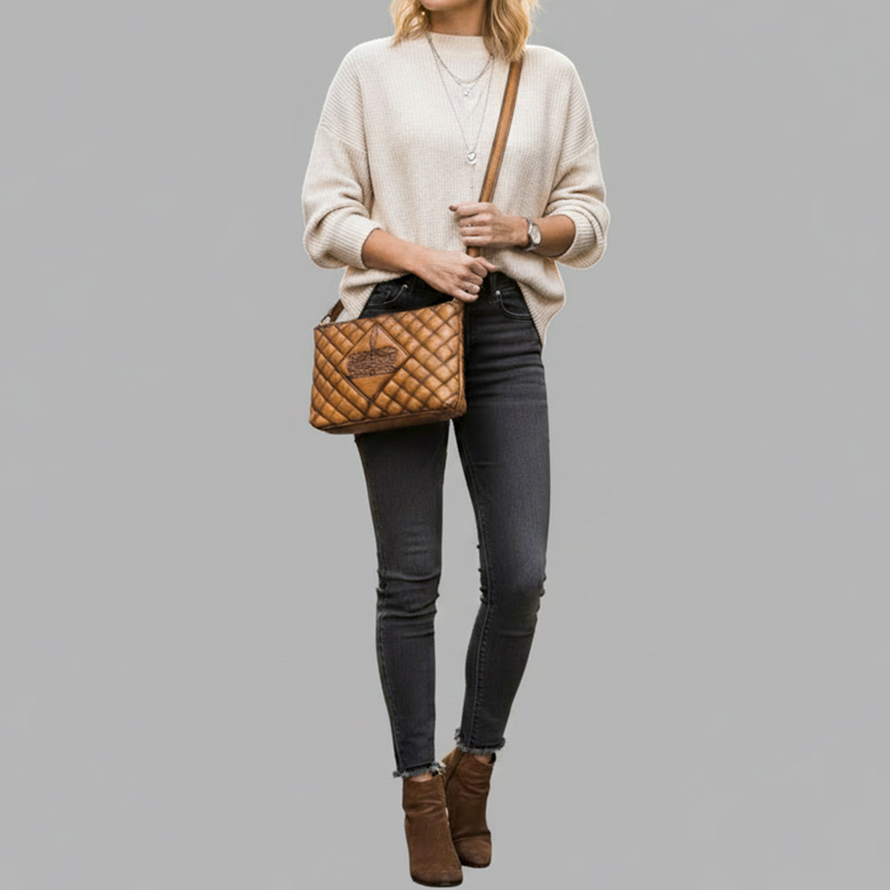 ADBGM537 Quilted Tan Leather Crossbody Bag - Western Stitch Small Rodeo Purse