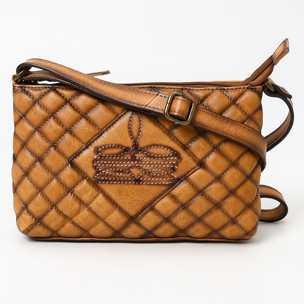 ADBGM537 Quilted Tan Leather Crossbody Bag - Western Stitch Small Rodeo Purse
