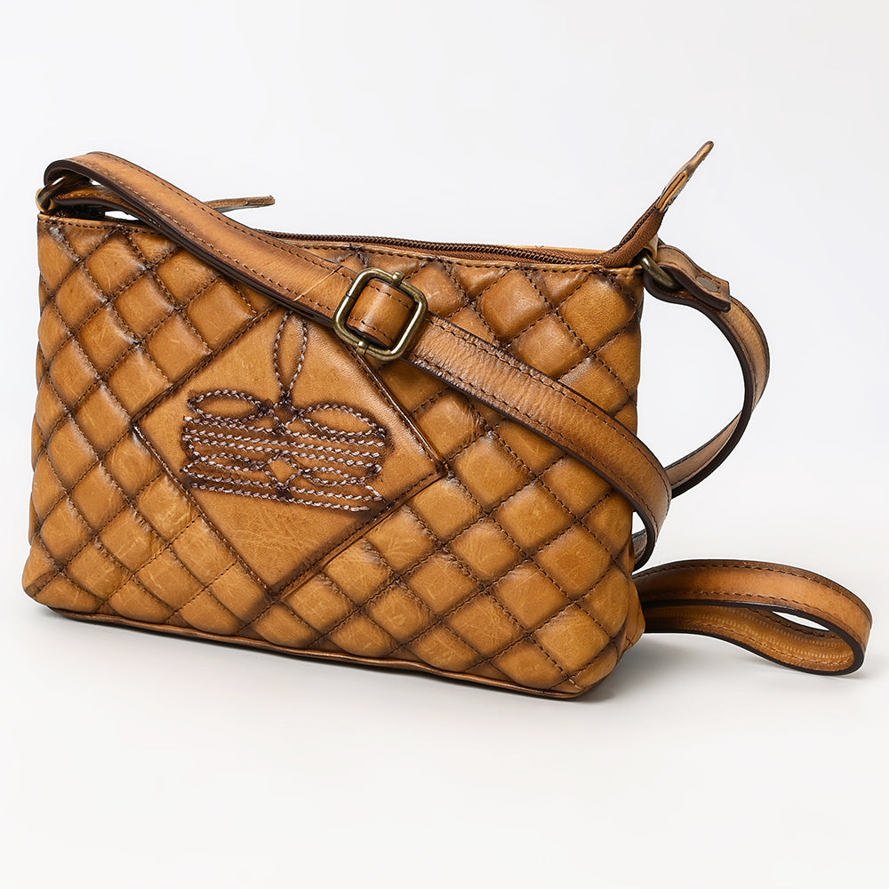 ADBGM537 Quilted Tan Leather Crossbody Bag - Western Stitch Small Rodeo Purse
