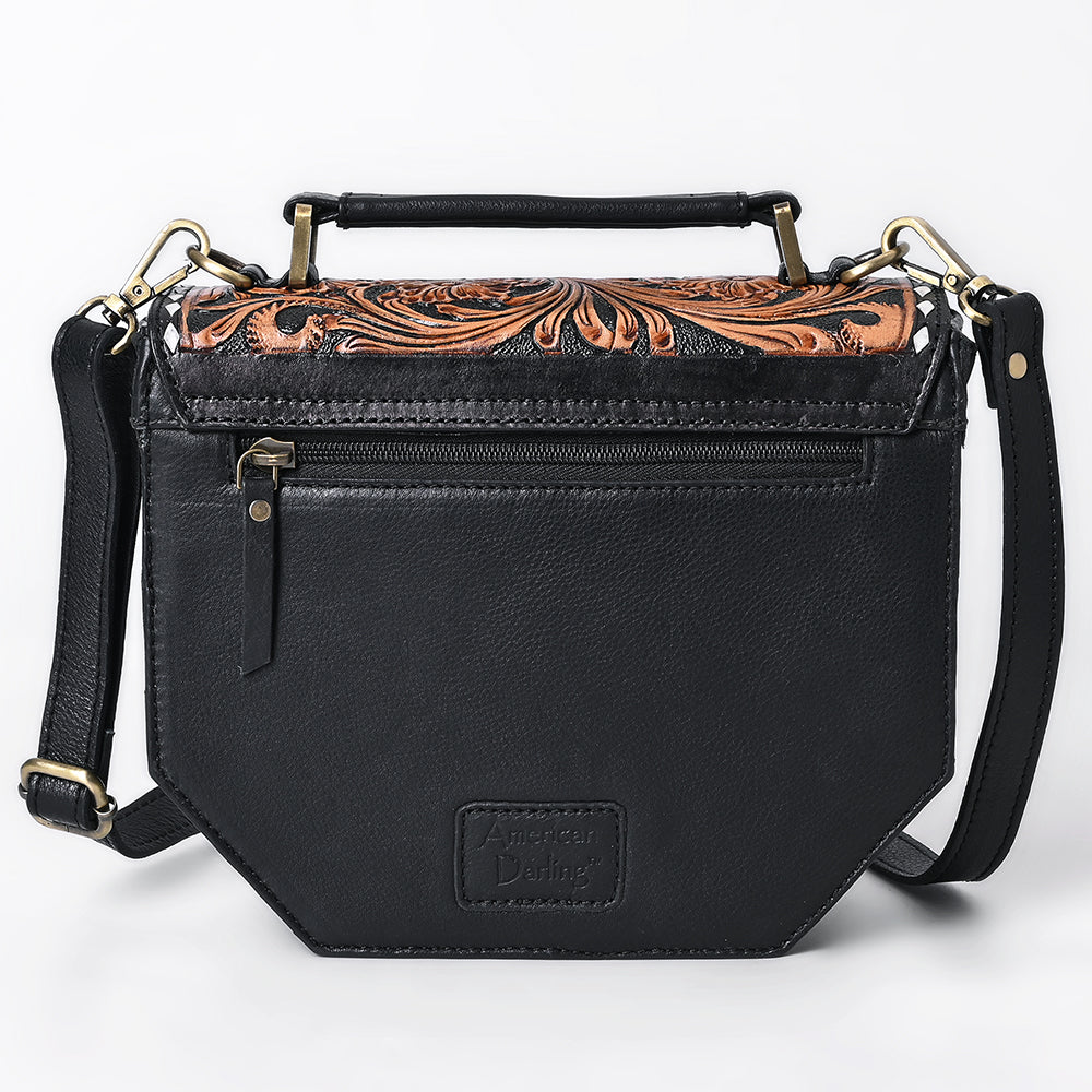 ADBGA703 Western Quilted Leather Crossbody Bag with Hand-Tooled Floral Flap and Top Handle