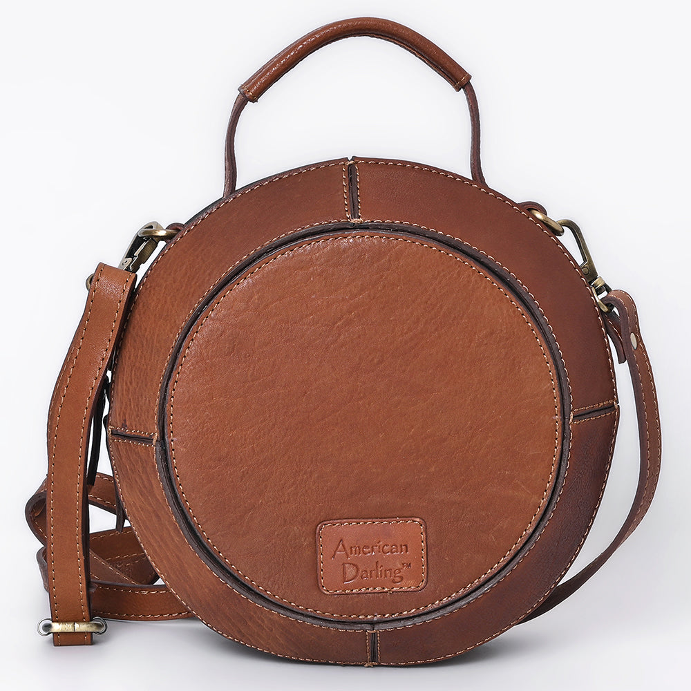 ADBGA705 Round Western Tooled Leather Crossbody Bag - Floral Hand-Carved Design