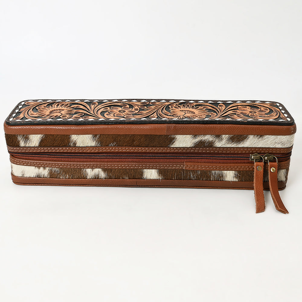 ADBGA706 Tooled Leather Hair-On Hide Hair Straightener Case - Western Floral Design