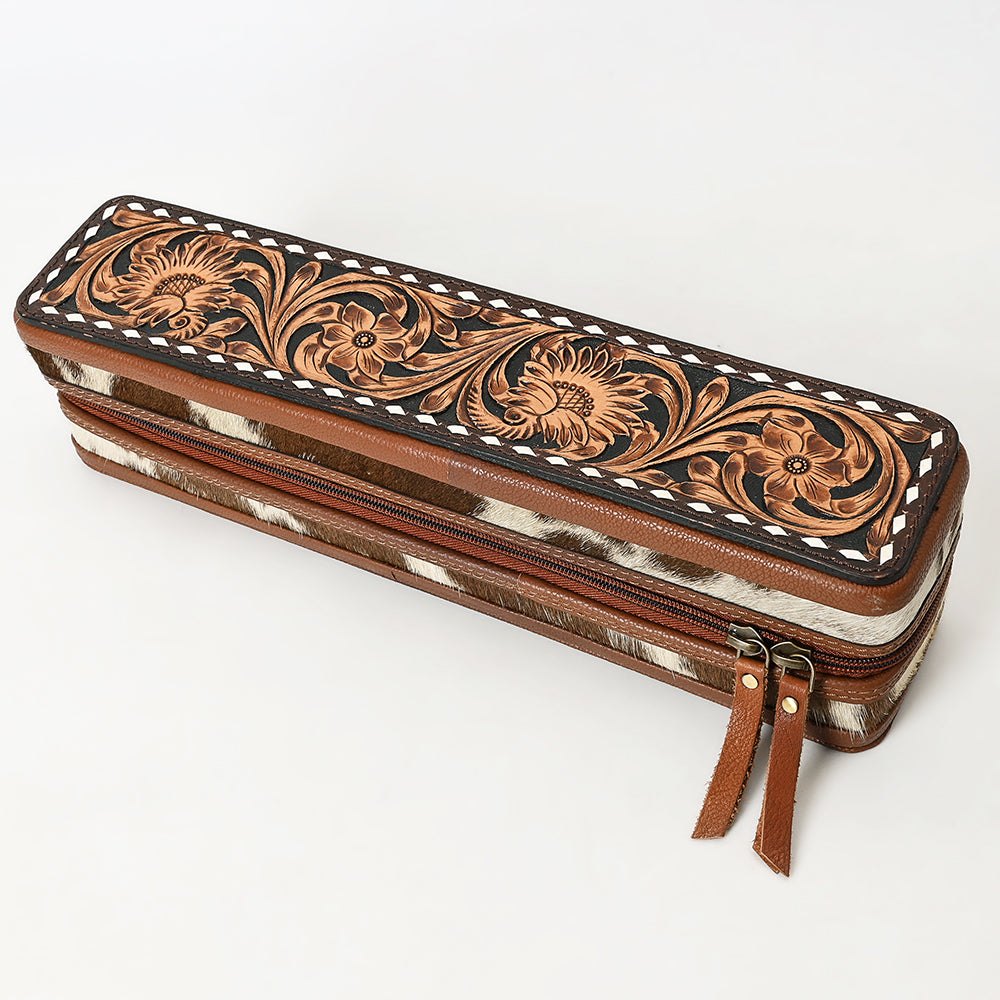 ADBGA706 Tooled Leather Hair-On Hide Hair Straightener Case - Western Floral Design