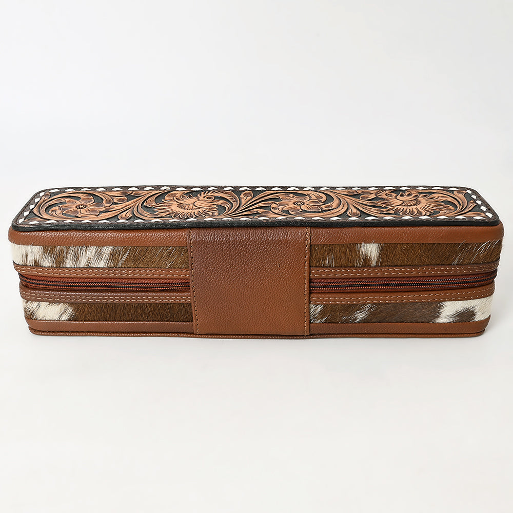 ADBGA706 Tooled Leather Hair-On Hide Hair Straightener Case - Western Floral Design