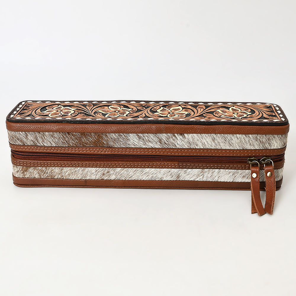 ADBGA706 Tooled Leather Hair-On Hide Hair Straightener Case - Western Floral Design