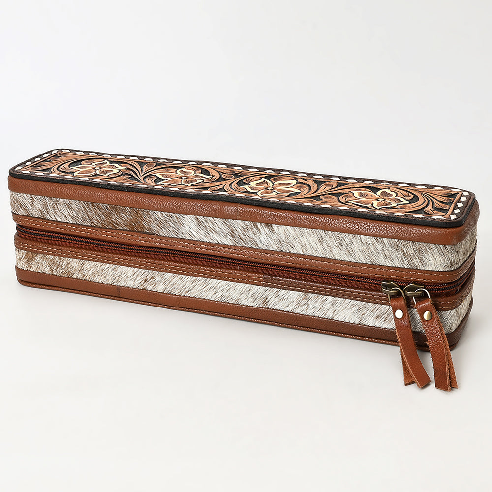 ADBGA706 Tooled Leather Hair-On Hide Hair Straightener Case - Western Floral Design