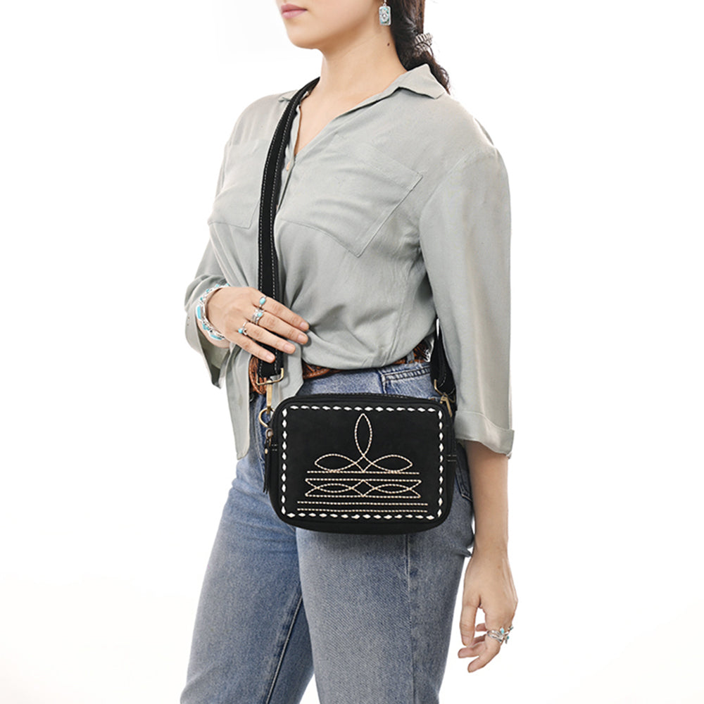 ADBGA710 Genuine suede Camera Bag - Western Stitch Detail with Adjustable Strap