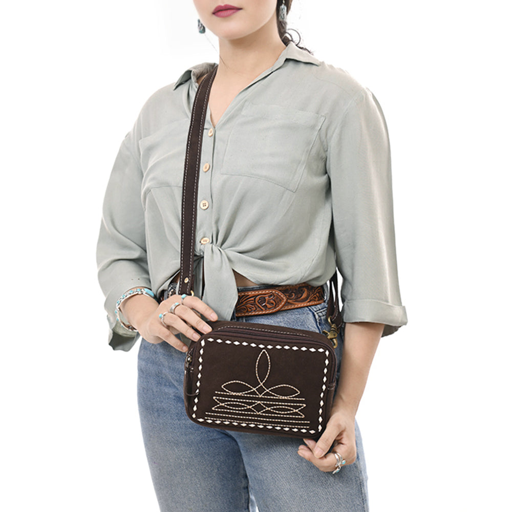 ADBGA710 Genuine suede Camera Bag - Western Stitch Detail with Adjustable Strap