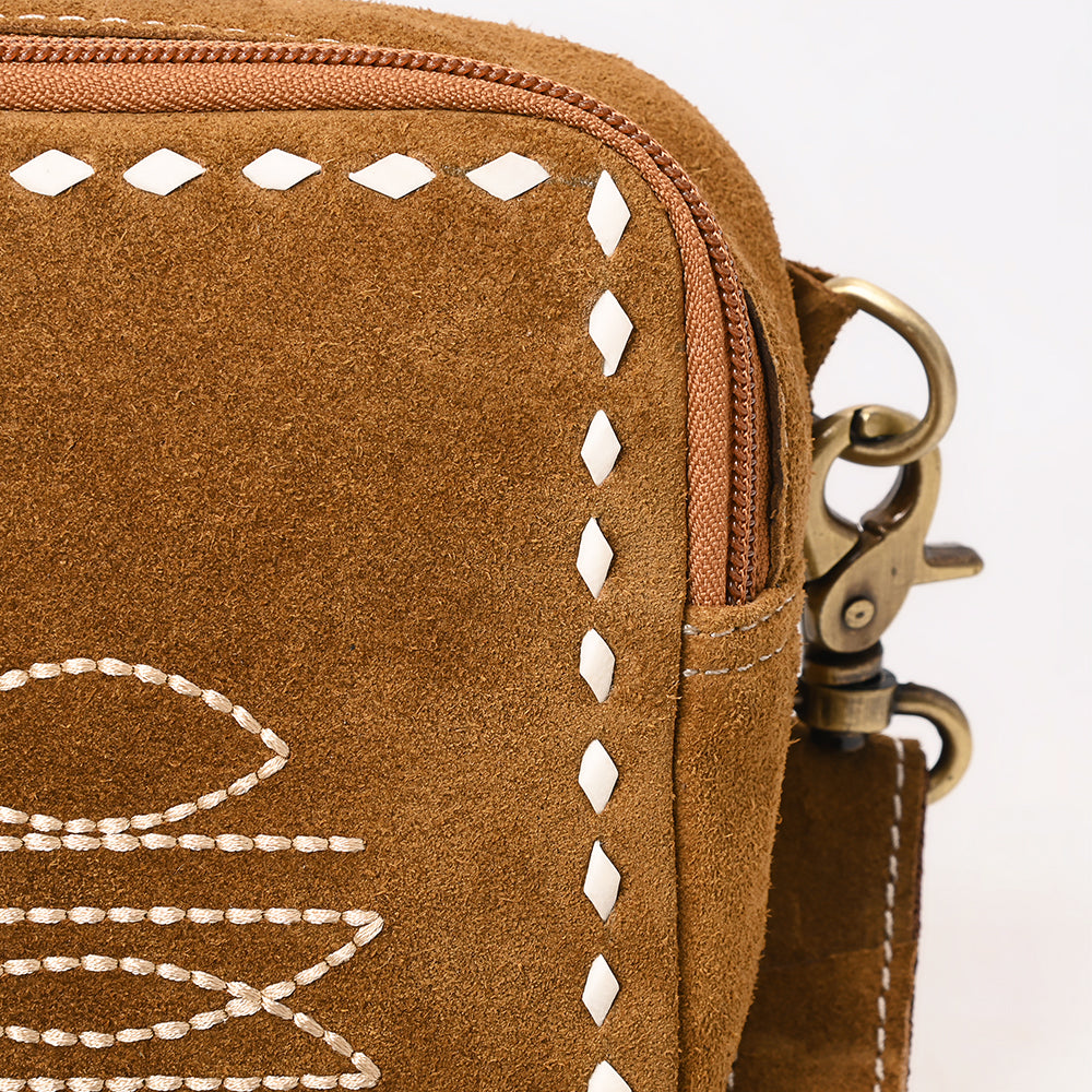 ADBGA710 Genuine suede Camera Bag - Western Stitch Detail with Adjustable Strap