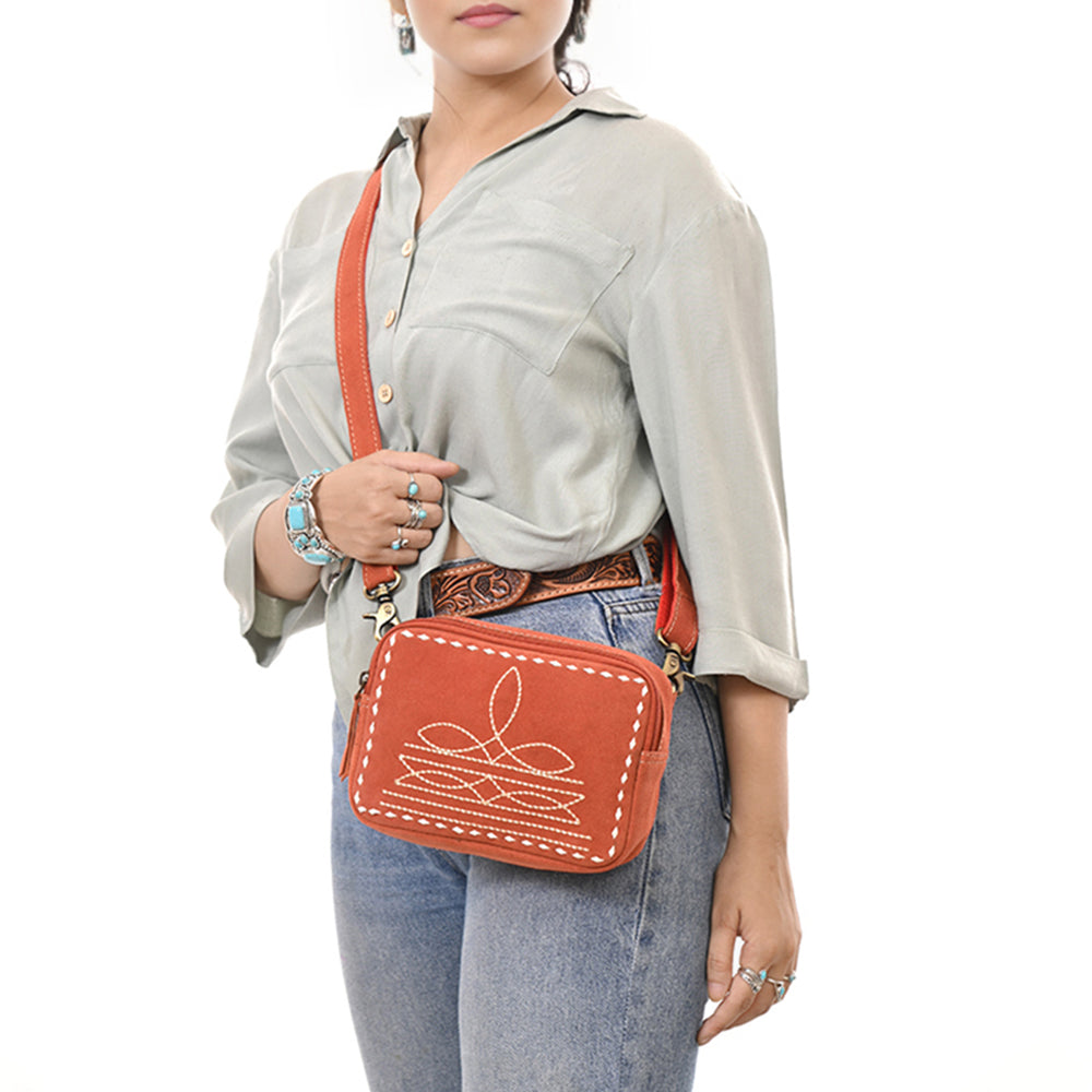 ADBGA710 Genuine suede Camera Bag - Western Stitch Detail with Adjustable Strap
