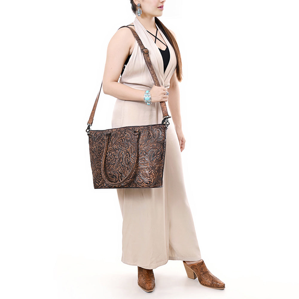 ADBG1519 American Darling Western Genuine Leather Tote Bag with Hand-Tooled Detailing - Premium Everyday Carry