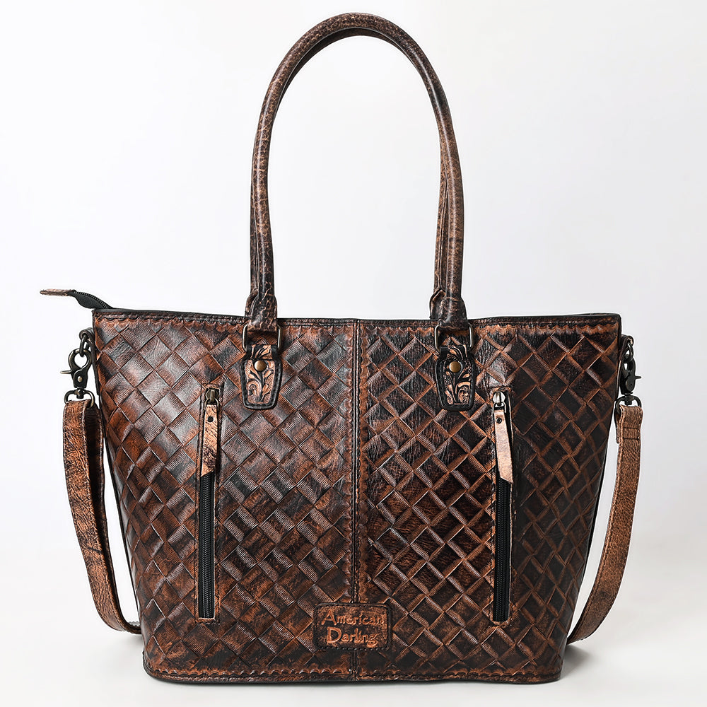 ADBG1519 American Darling Western Genuine Leather Tote Bag with Hand-Tooled Detailing - Premium Everyday Carry