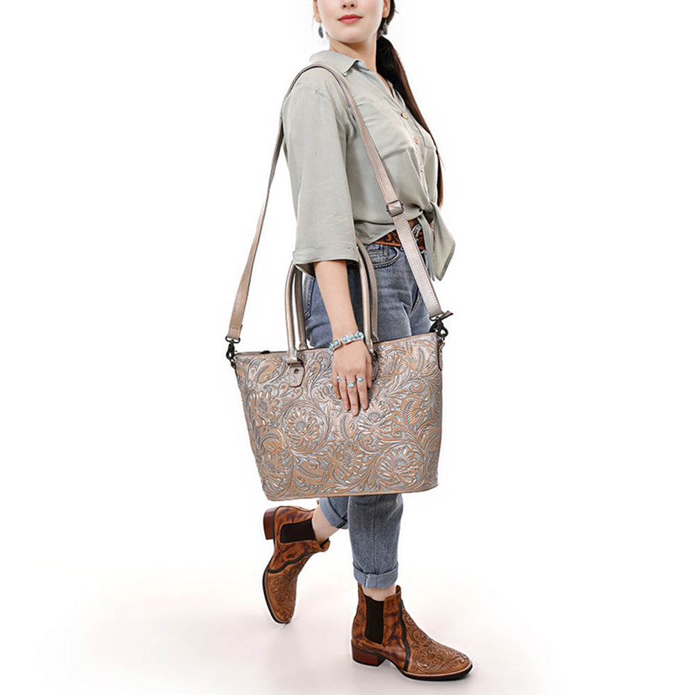 ADBG1519 American Darling Western Genuine Leather Tote Bag with Hand-Tooled Detailing - Premium Everyday Carry