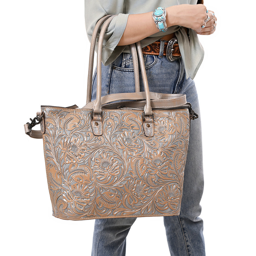 ADBG1519 American Darling Western Genuine Leather Tote Bag with Hand-Tooled Detailing - Premium Everyday Carry