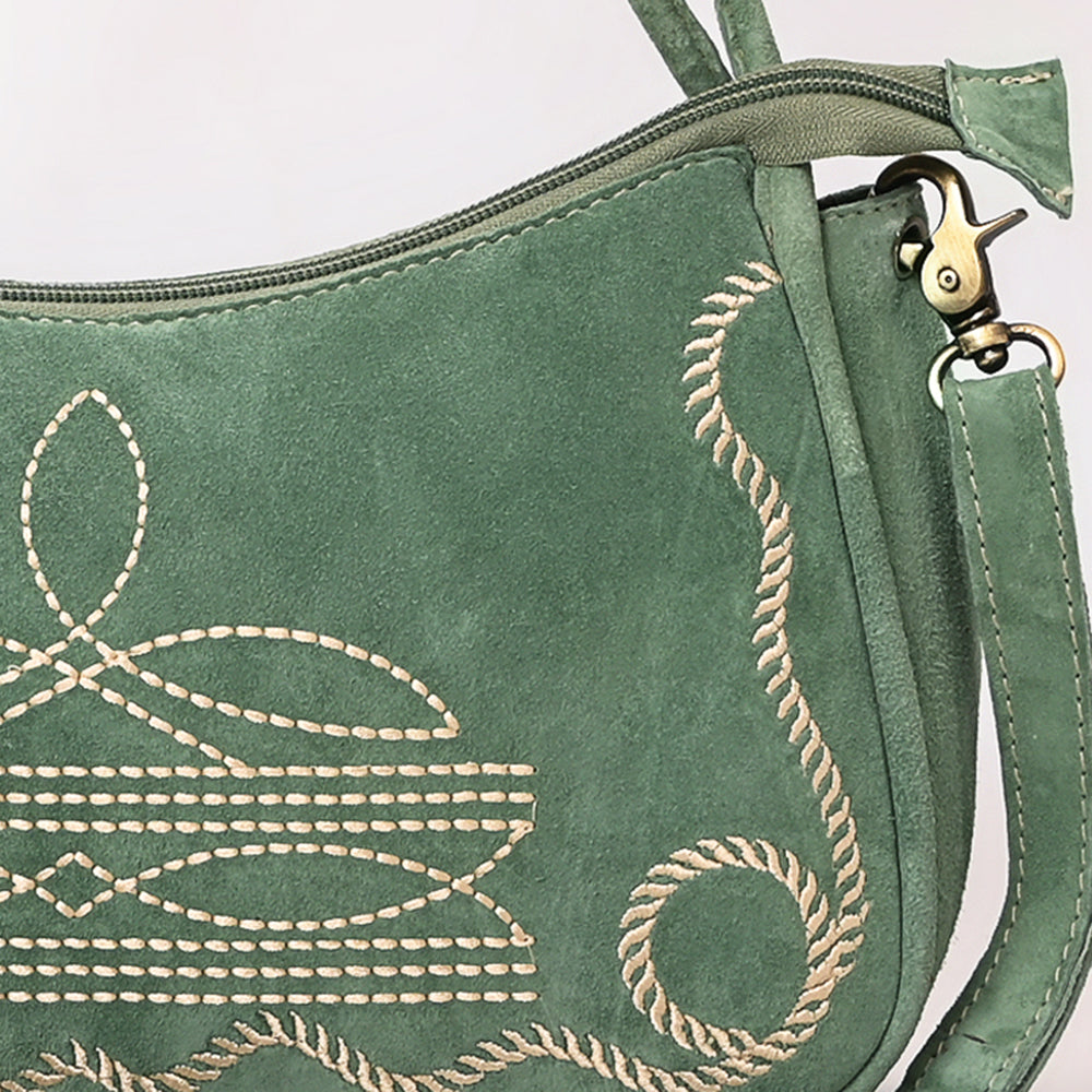 ADBGA645 Genuine suede Western Crossbody Bag with Contrast Stitching & Dual Strap Design
