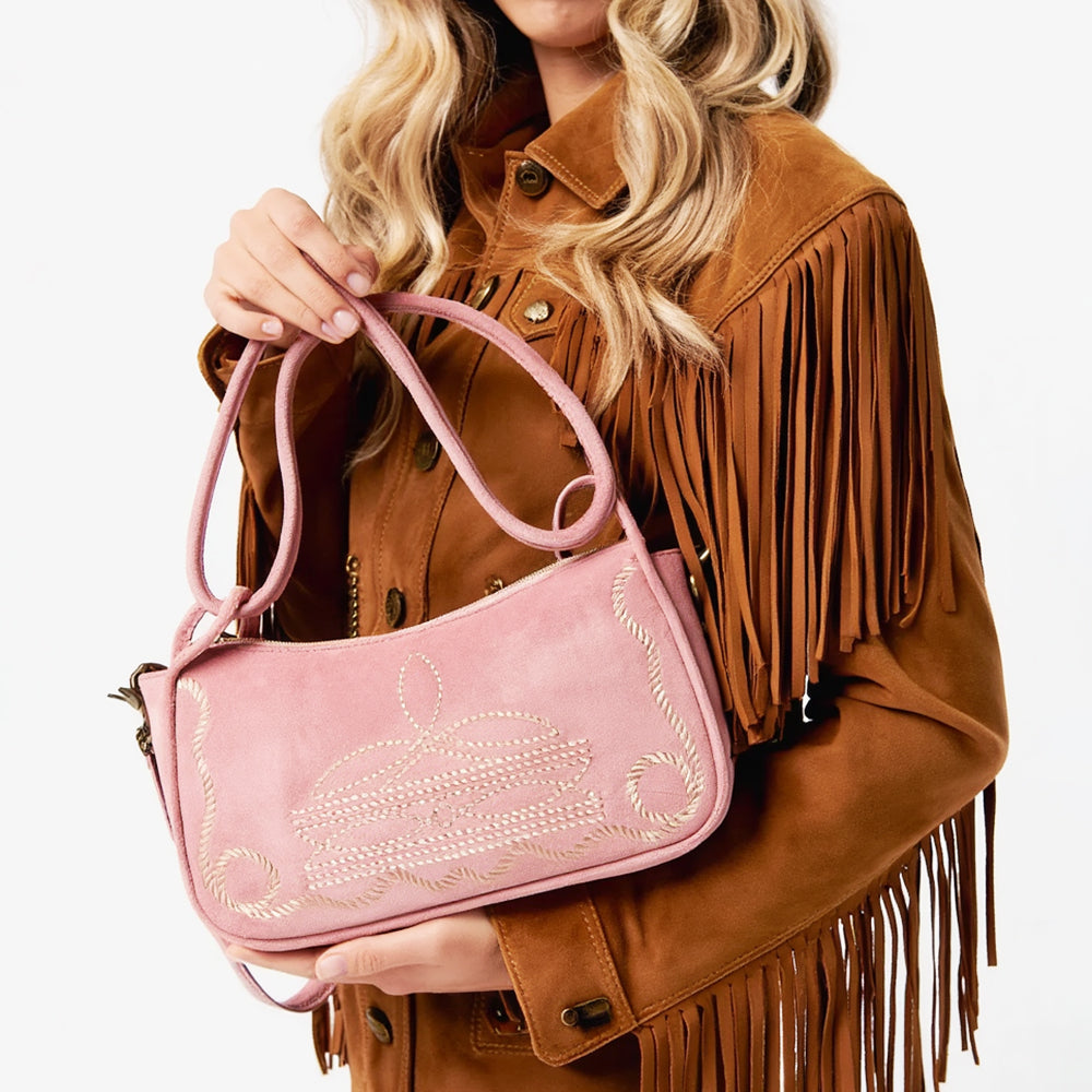 ADBGA645 Genuine suede Western Crossbody Bag with Contrast Stitching & Dual Strap Design