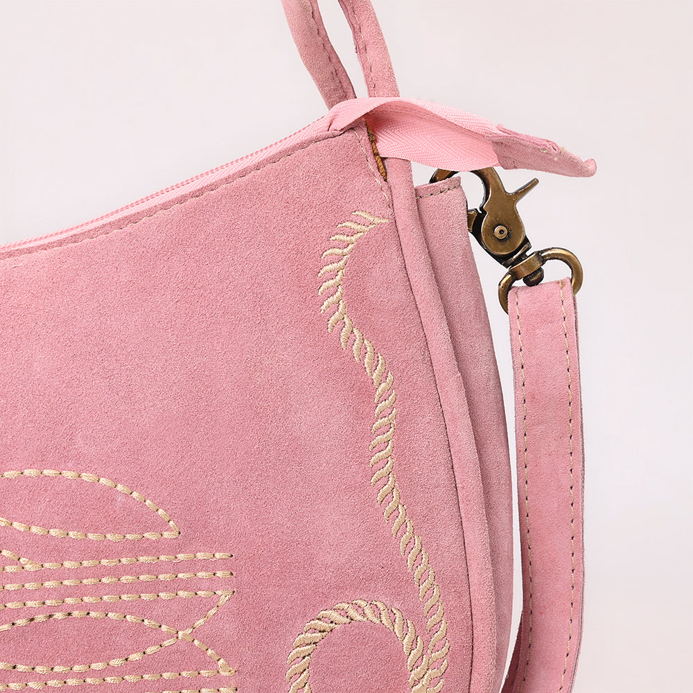 ADBGA645 Genuine suede Western Crossbody Bag with Contrast Stitching & Dual Strap Design