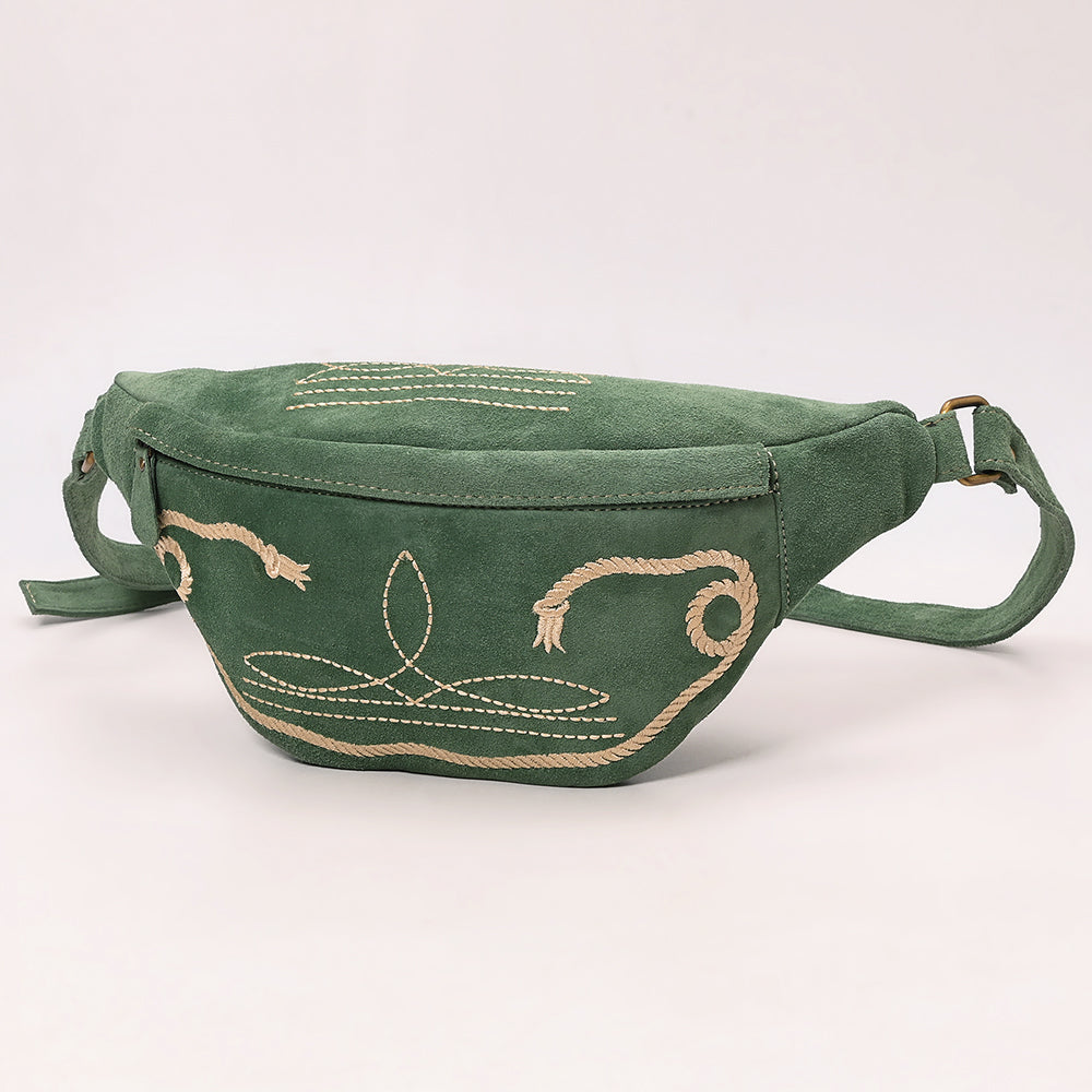 ADBGA668 Western Genuine suede Belt Bag with Rope Embroidery-Rodeo Waist Pack