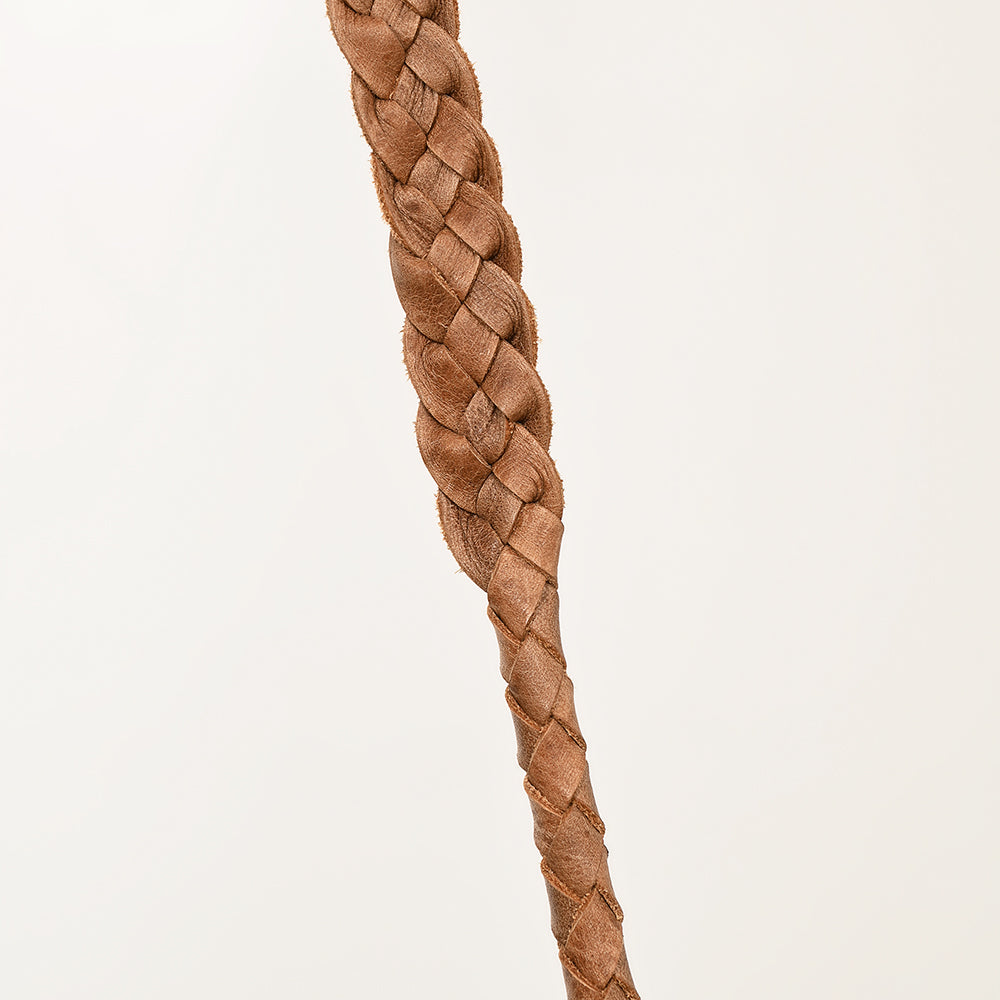 ADBGM541 Rustic Western Fringe Crossbody Bag - Braided Leather with Conchos & Turquoise Accent