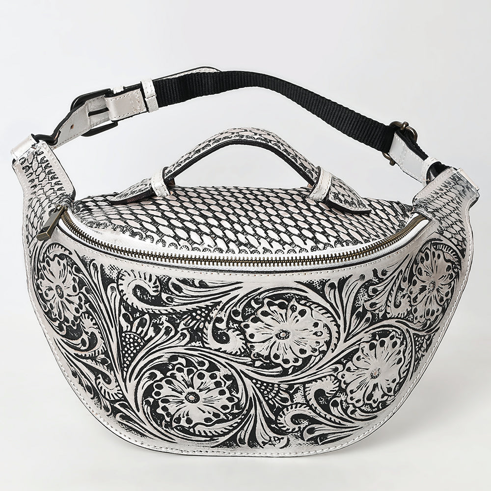 ADBGZ829 Hand-Tooled Leather Western Belt Bag - Floral Fanny Pack with Adjustable Strap