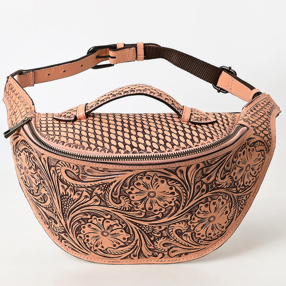 ADBGZ829 Hand-Tooled Leather Western Belt Bag - Floral Fanny Pack with Adjustable Strap