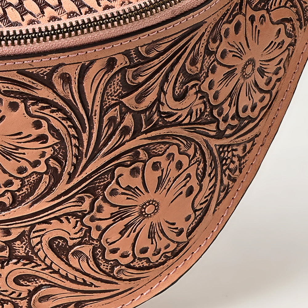 ADBGZ829 Hand-Tooled Leather Western Belt Bag - Floral Fanny Pack with Adjustable Strap