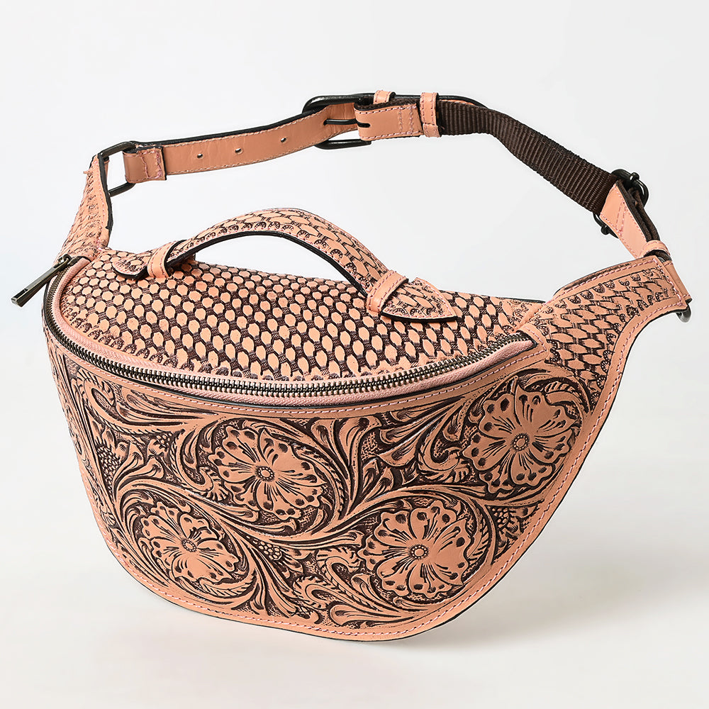 ADBGZ829 Hand-Tooled Leather Western Belt Bag - Floral Fanny Pack with Adjustable Strap
