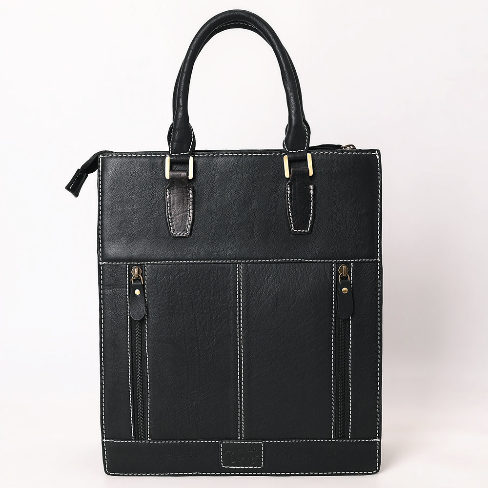 ADBGA642 Hand-Tooled Leather Tall Tote Bag with Floral Carving & Rolled Handles