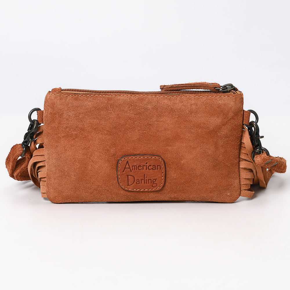 ADBG1662 American Darling Western Genuine Suede Leather Small Cross Body Bag with & Hand-Tooled Accents
