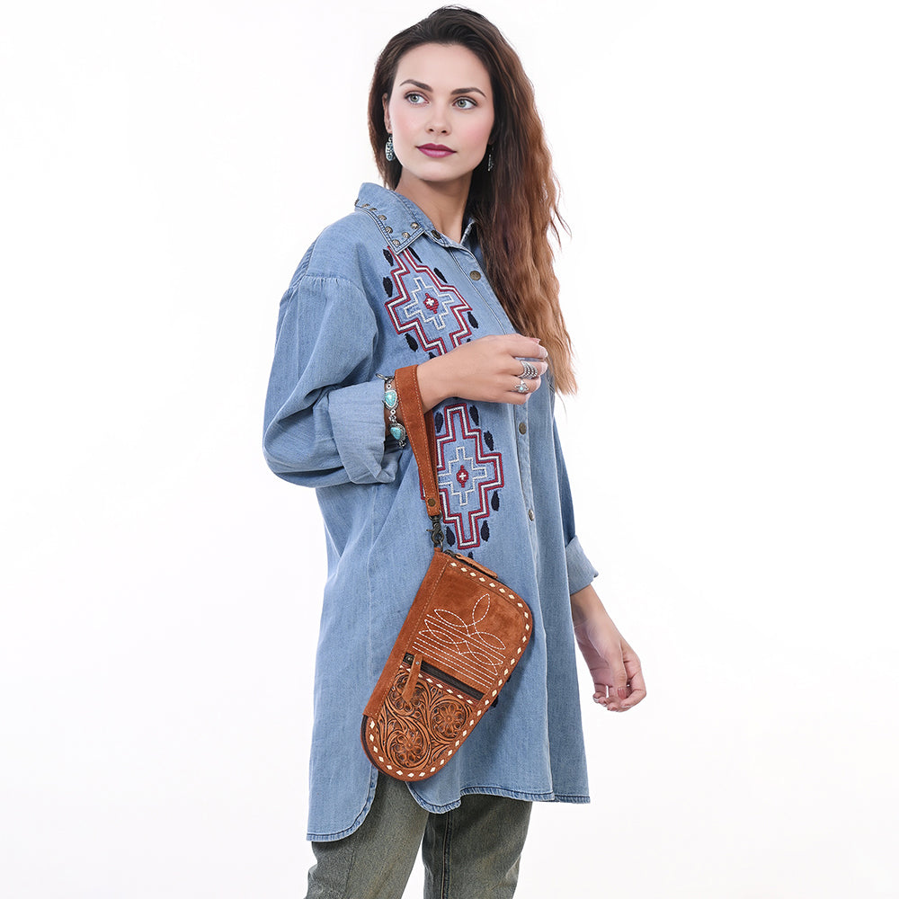 ADGC107 Genuine suede & Tooled Leather Pistol Case - Western Stitch Detail by American Darling