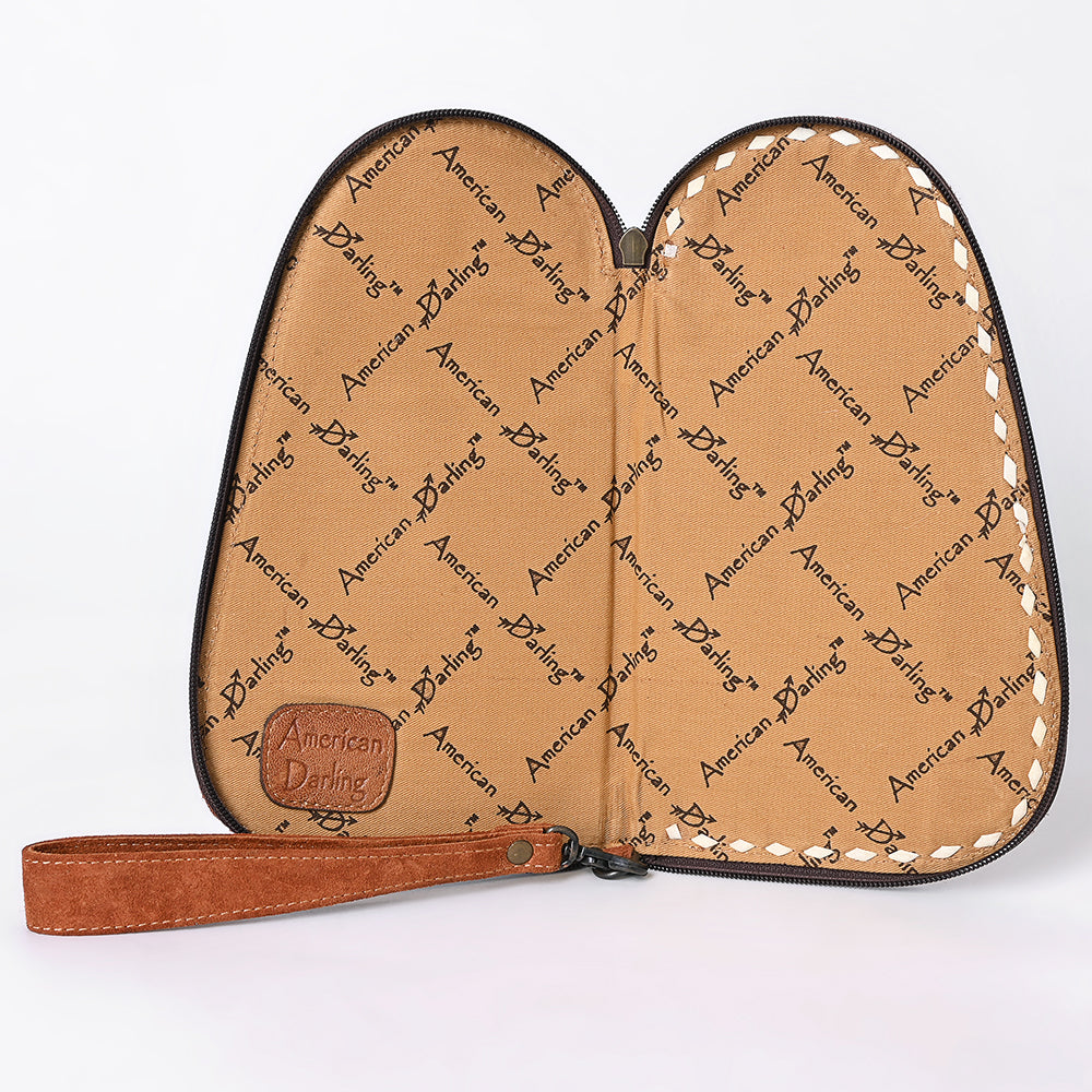 ADGC107 Genuine suede & Tooled Leather Pistol Case - Western Stitch Detail by American Darling