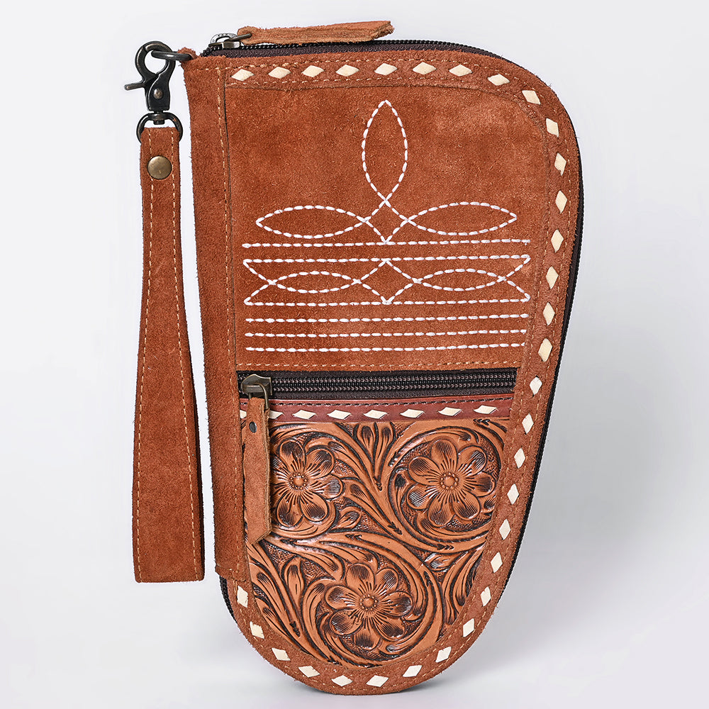 ADGC107 Genuine suede & Tooled Leather Pistol Case - Western Stitch Detail by American Darling