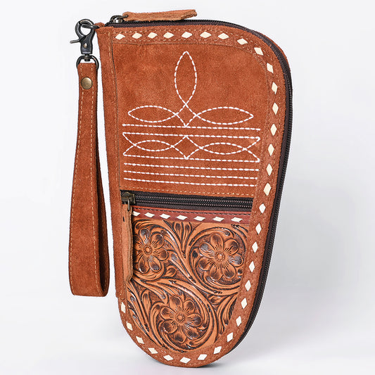 ADGC107 Genuine suede & Tooled Leather Pistol Case - Western Stitch Detail by American Darling