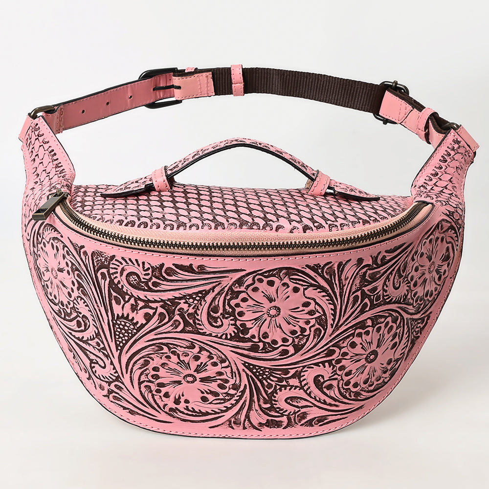 ADBGZ829 Hand-Tooled Leather Western Belt Bag - Floral Fanny Pack with Adjustable Strap