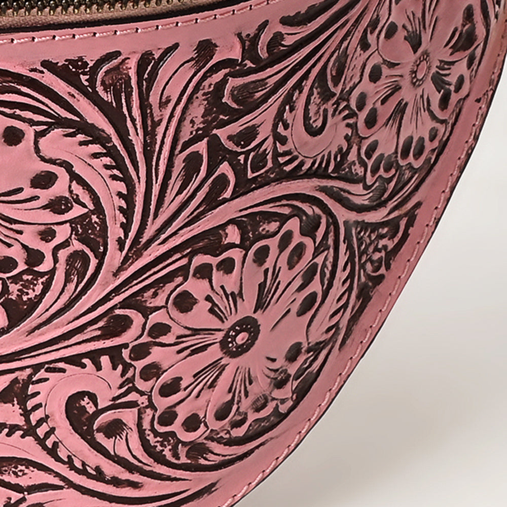 ADBGZ829 Hand-Tooled Leather Western Belt Bag - Floral Fanny Pack with Adjustable Strap