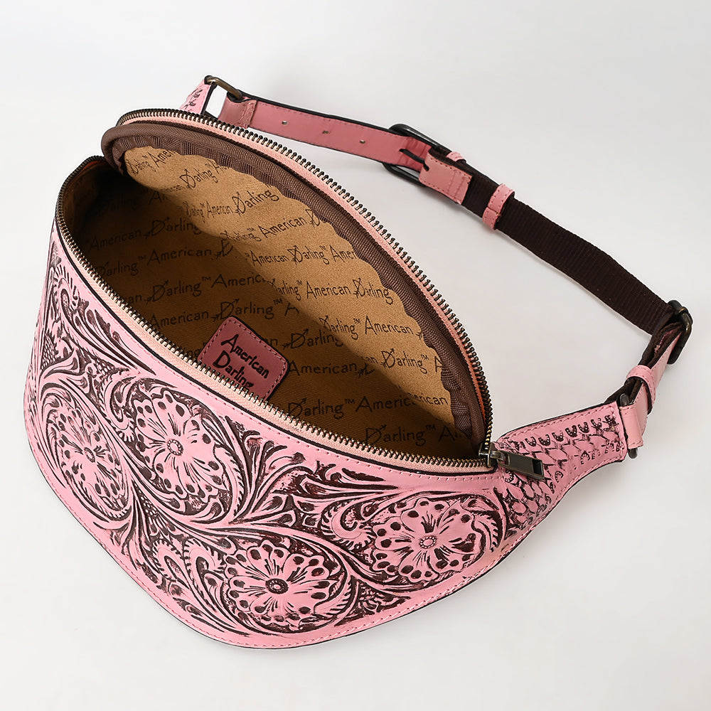 ADBGZ829 Hand-Tooled Leather Western Belt Bag - Floral Fanny Pack with Adjustable Strap