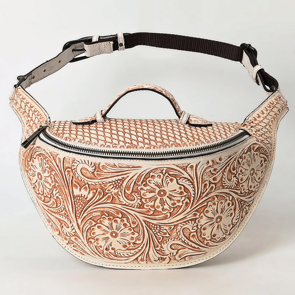 ADBGZ829 Hand-Tooled Leather Western Belt Bag - Floral Fanny Pack with Adjustable Strap