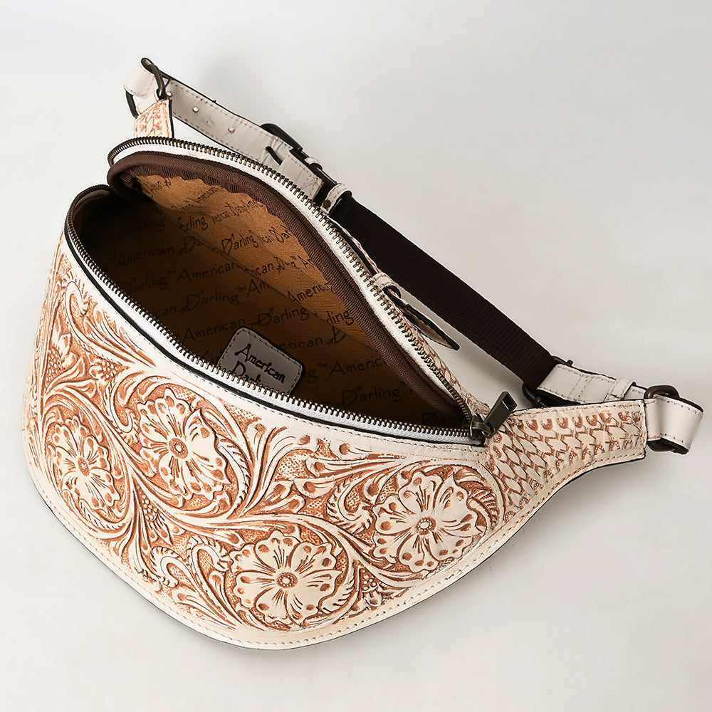 ADBGZ829 Hand-Tooled Leather Western Belt Bag - Floral Fanny Pack with Adjustable Strap