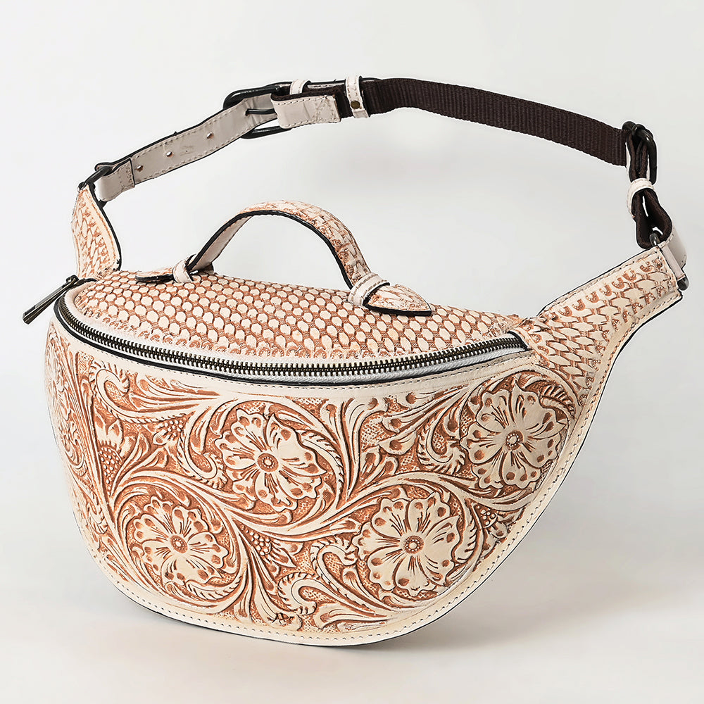 ADBGZ829 Hand-Tooled Leather Western Belt Bag - Floral Fanny Pack with Adjustable Strap