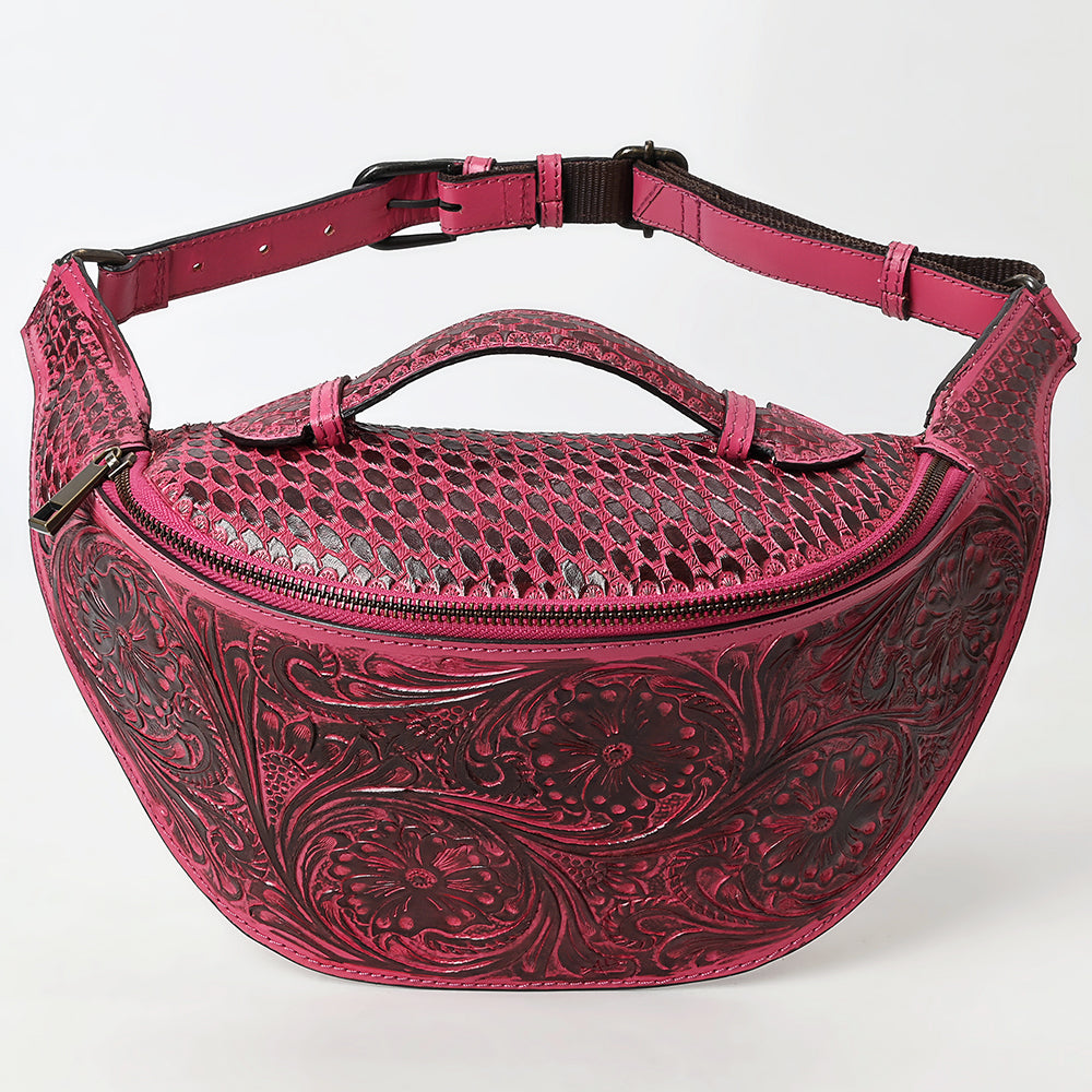 ADBGZ829 Hand-Tooled Leather Western Belt Bag - Floral Fanny Pack with Adjustable Strap